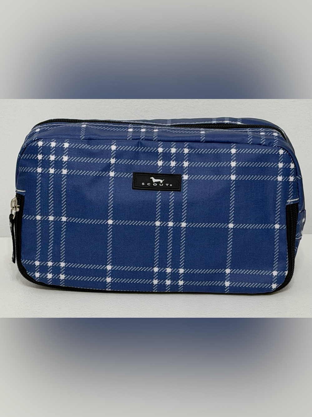 SCOUT Blue Plaid Makeup Bag / Travel Cosmetic Pouch